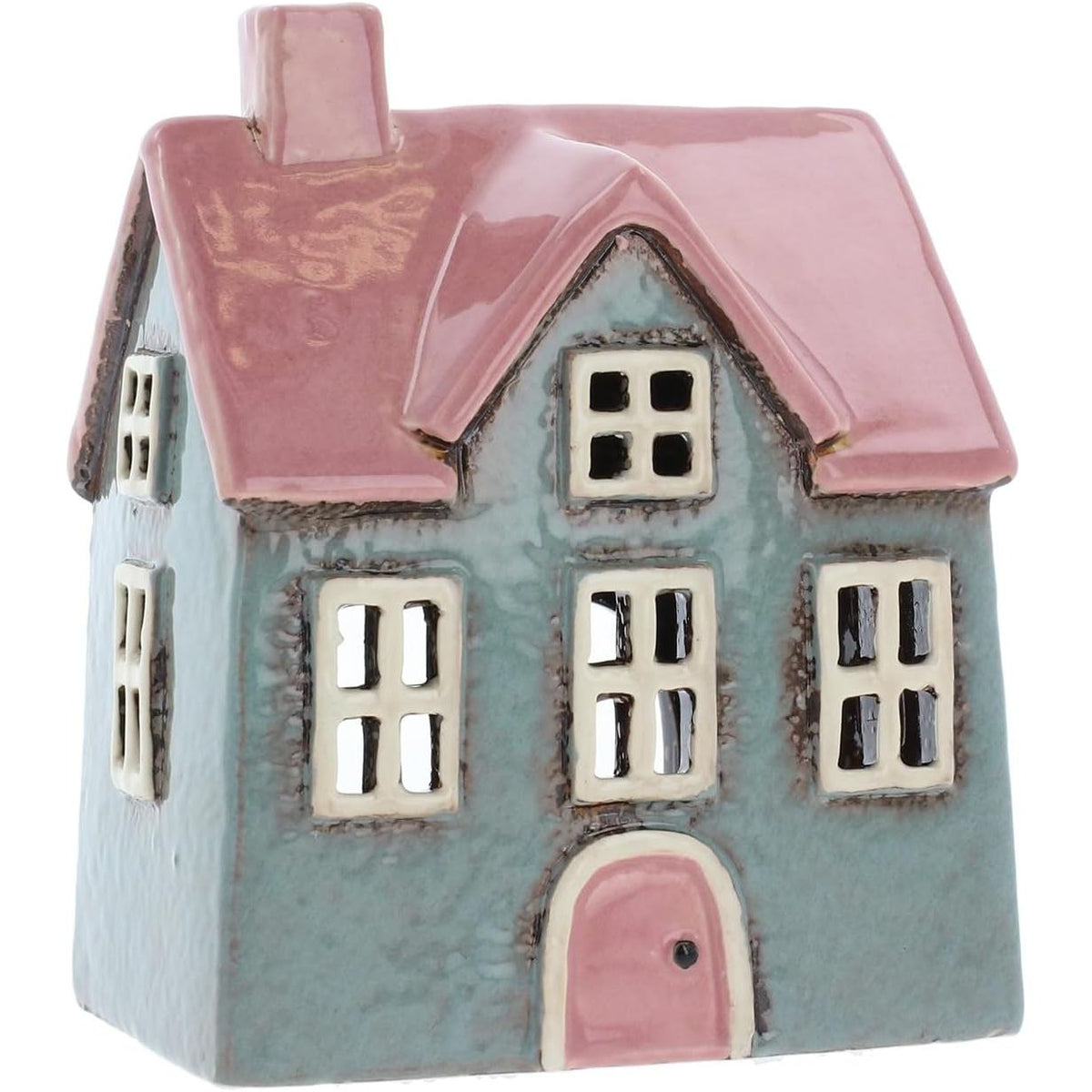 Village Pottery Bright Grey &amp; Pink Candle Tealight House