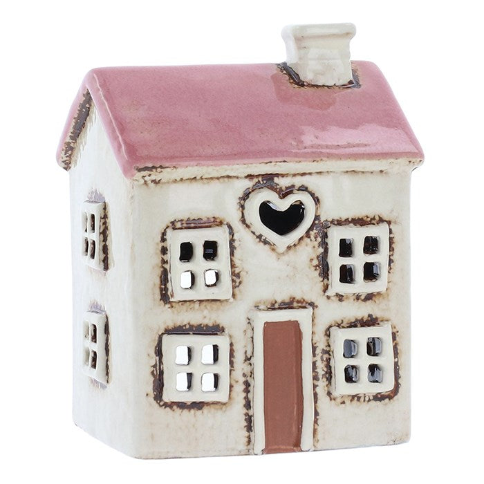 Cream Heart House Tealight Holder