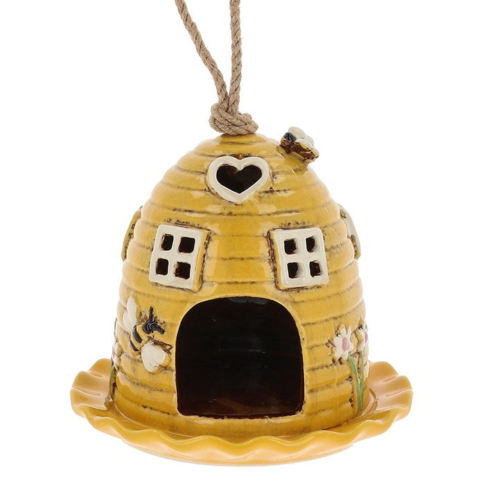 Village Pottery Beehive Yellow Bird Feeder