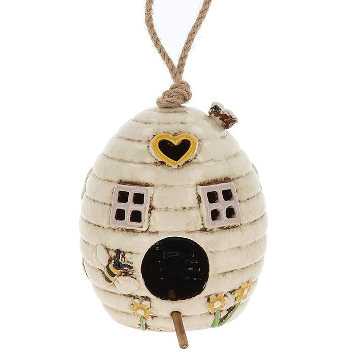 Village Pottery Beehive Cream Bird Feeder