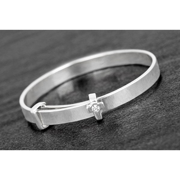 Silver Plated Christening Cross Bangle