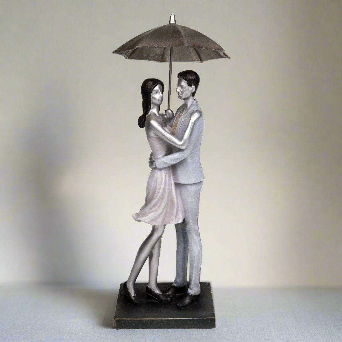 Couple in Loving Embrace with Umbrella 38cm Figurine