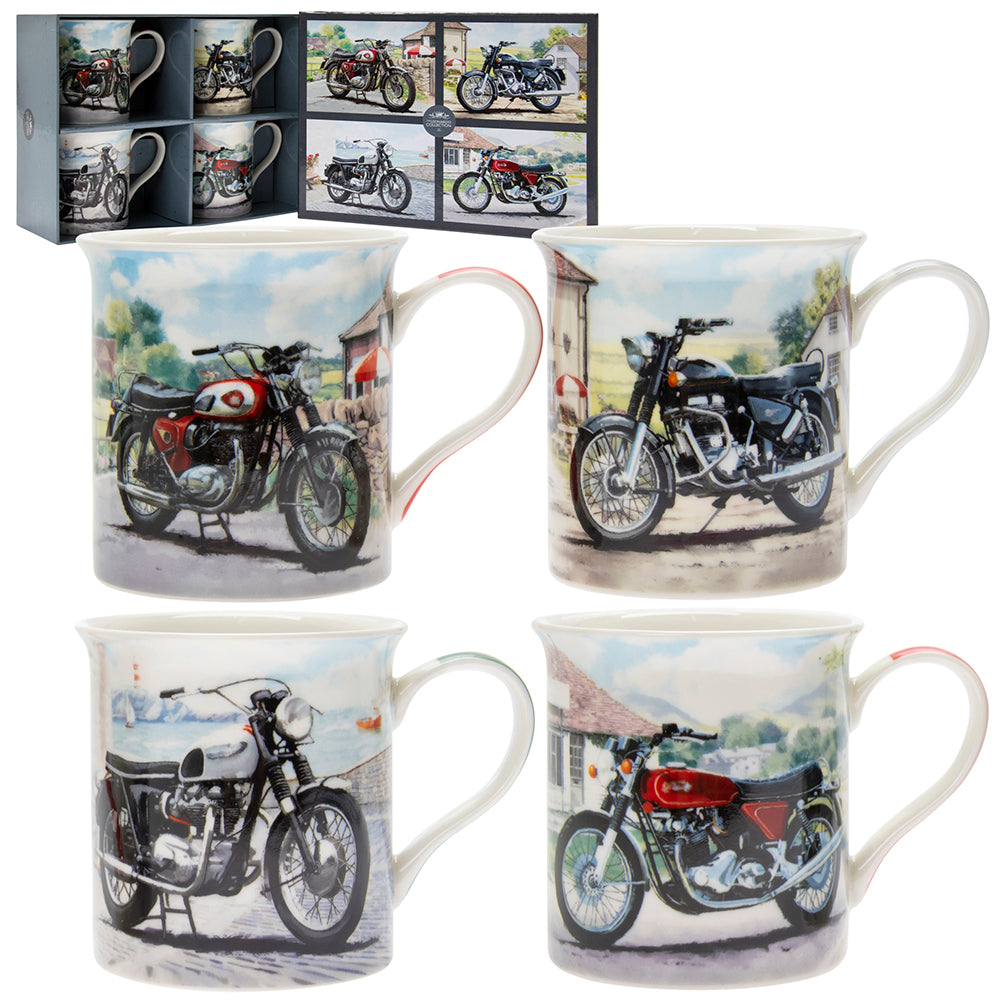 Set of Four Classic Motorbikes Fine China Mugs