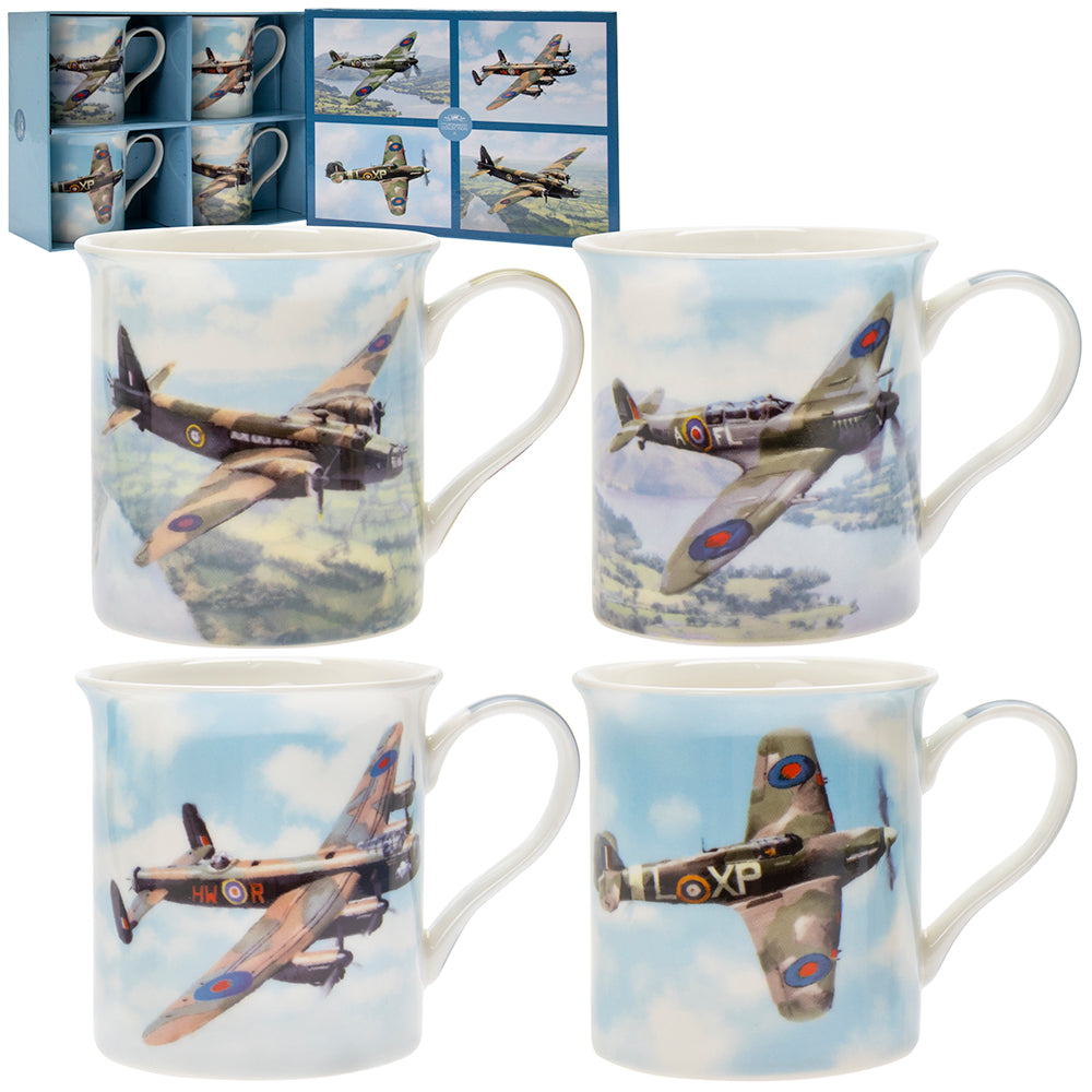 Set of Four Classic Planes Fine China Mugs