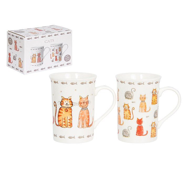 Faithful Friends Cat Fine China Mugs Set of Two