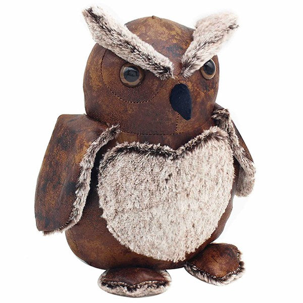 Owl Doorstop in Brown Faux Leather