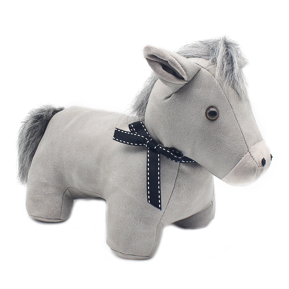 Pony Grey Faux Leather Doorstop