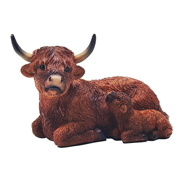 Lying Highland Cow &amp; Calf Ornament