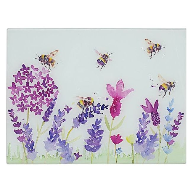 Lavender &amp; Bees Glass Cutting Board