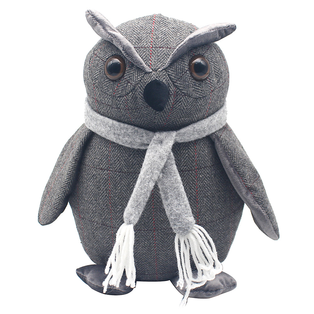 Owl with Scarf Doorstop in Grey