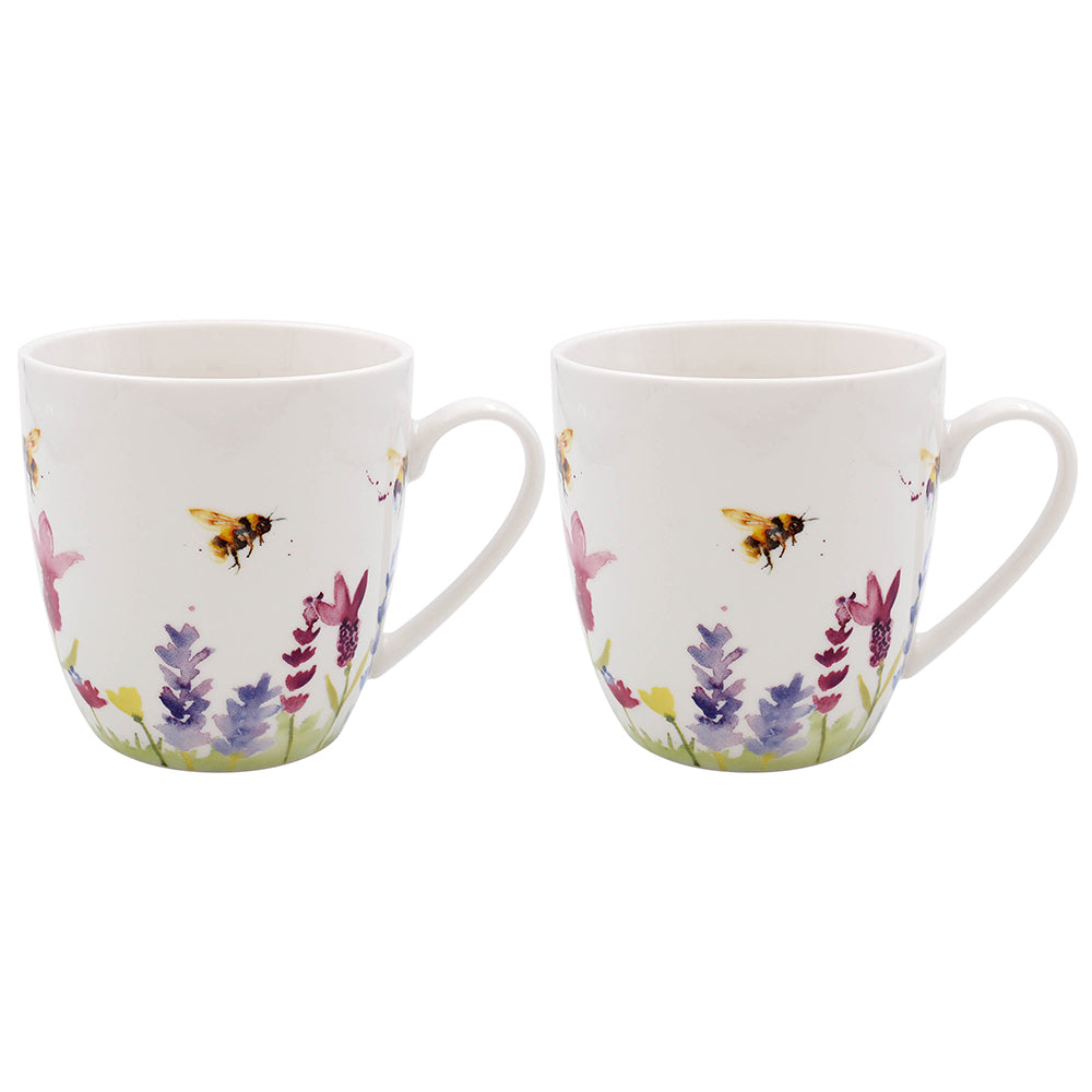 Lavender &amp; Bees Fine China Mugs Set of Two