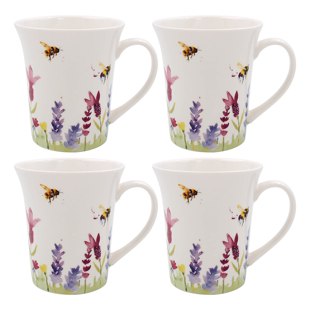 Lavender &amp; Bees Fine China Mugs Set of Four