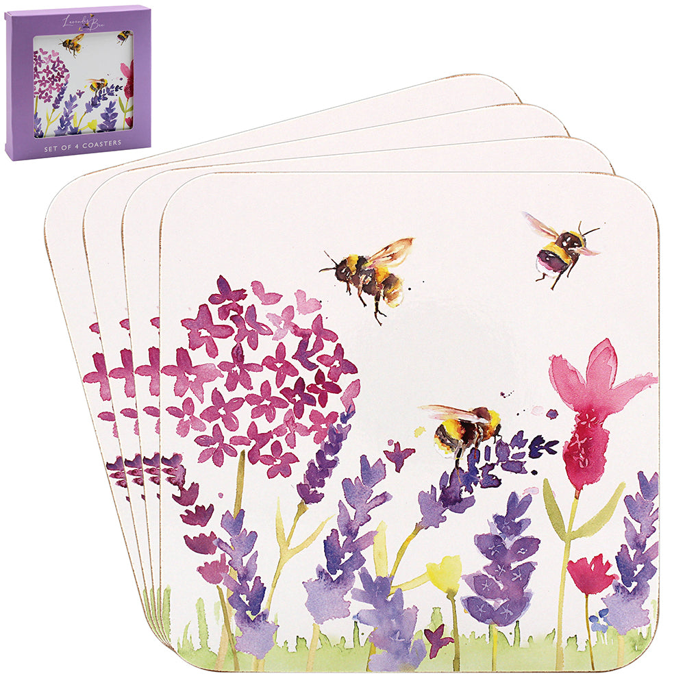 Lavender &amp; Bees Tea for 4 Mug and Coaster Set