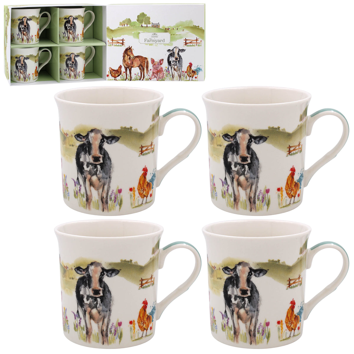 Farmyard Fine China Mugs - Set of 4