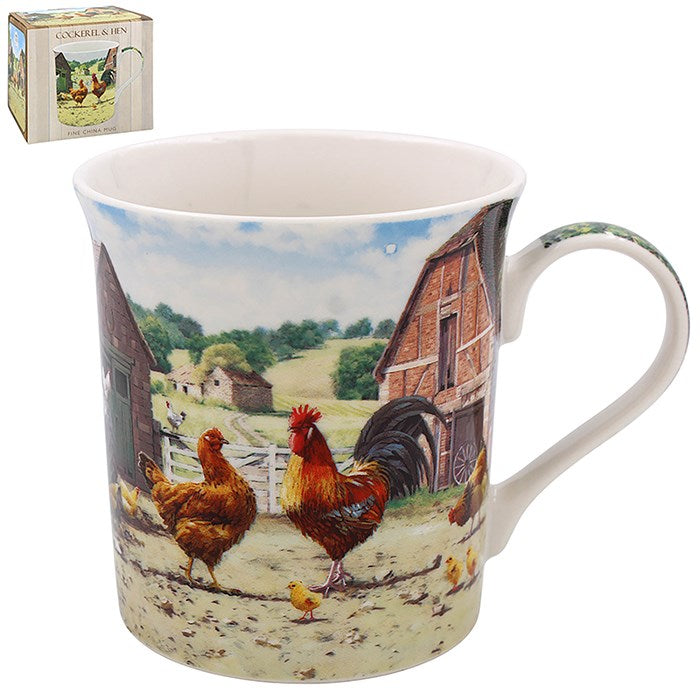 Cockerel &amp; Hen Farmyard Fine China Mug