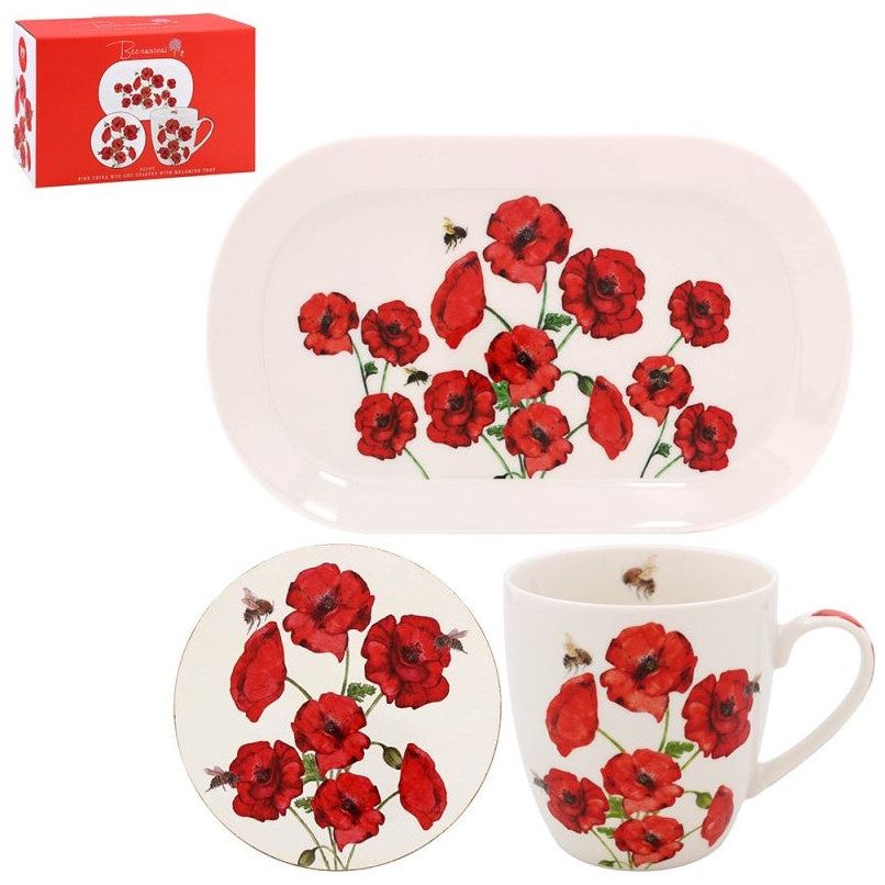 Bee-Tanical Mug, Coaster and Tray Set Poppy