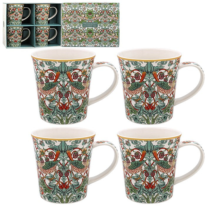 William Morris White Strawberry Thief Mugs - Set of 4