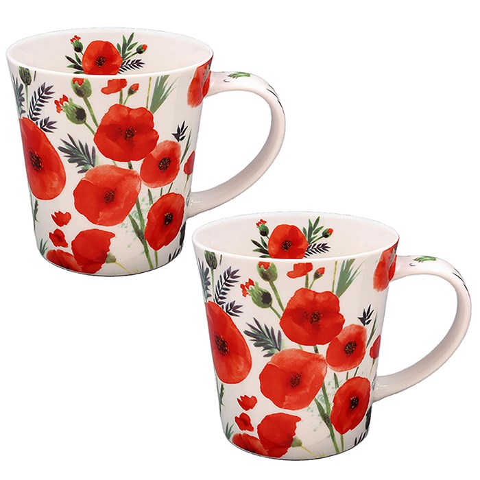 Poppy Fields Fine China Mugs - Set of 2