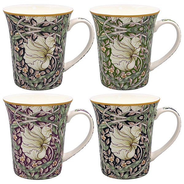 Set of 4 William Morris Lustre Pimpernel Fine China Mugs