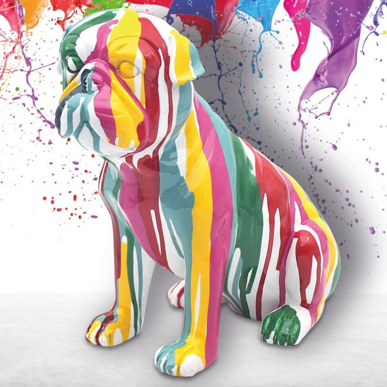 Multi-Coloured Drip Art Pug Figurine