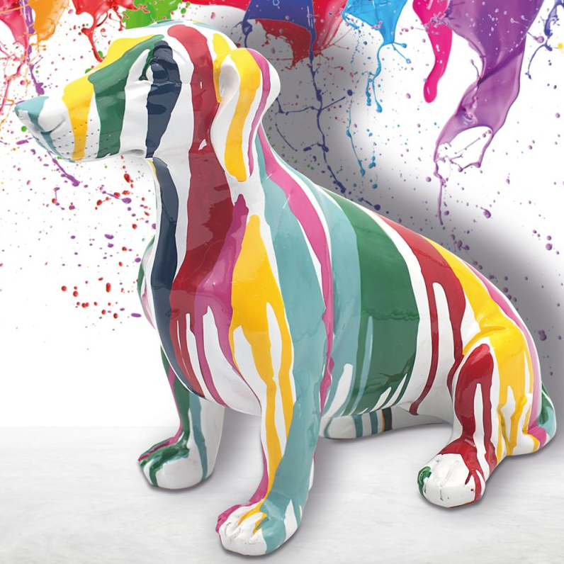 Multi-Coloured Drip Art Dachshund Figurine