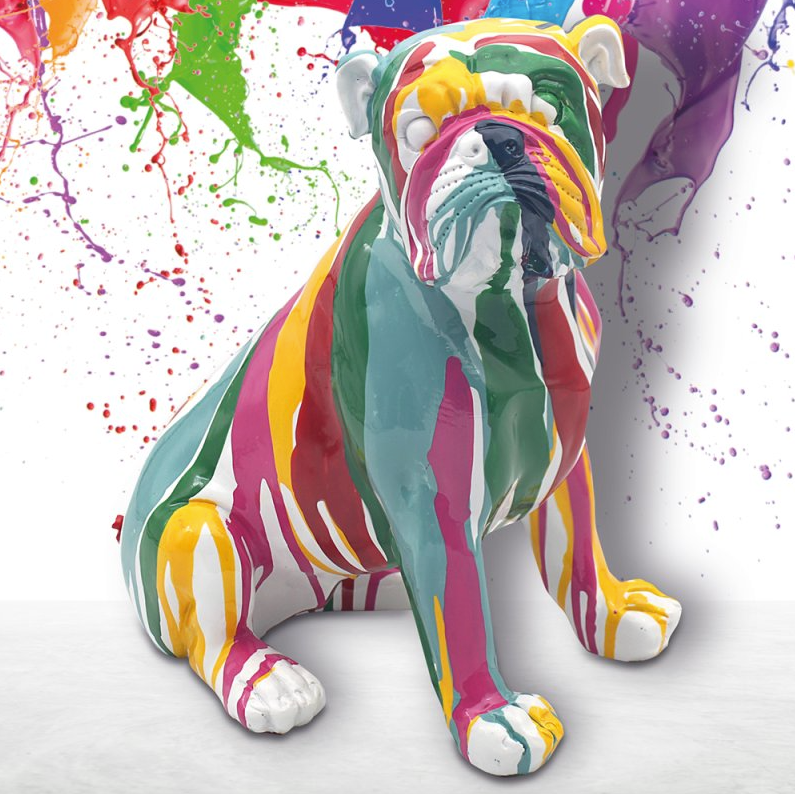 Multi-Coloured Drip Art Bulldog Figurine