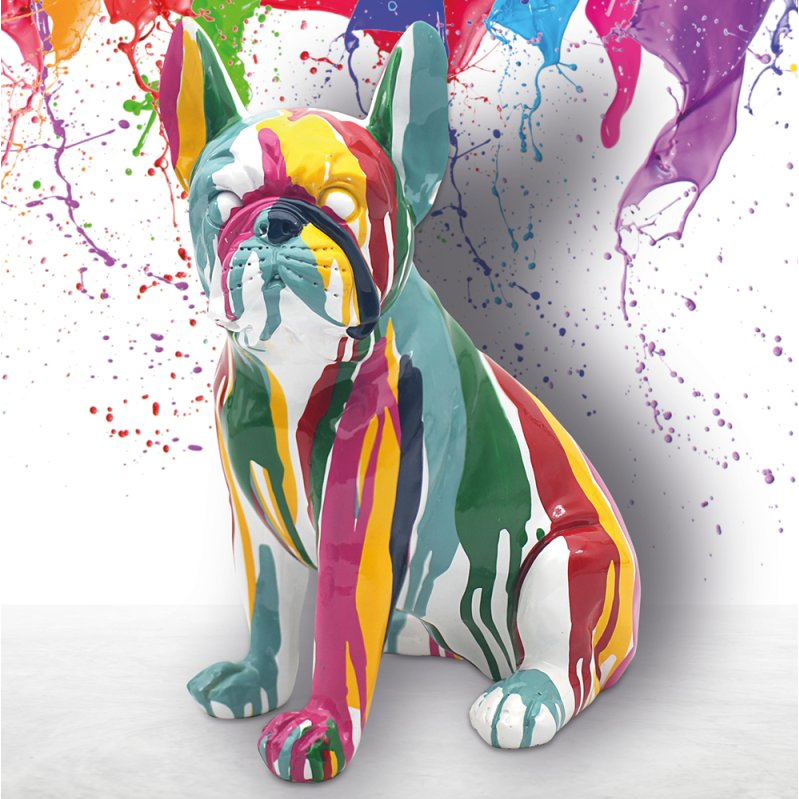 Multi-Coloured Drip Art Bulldog Figurine