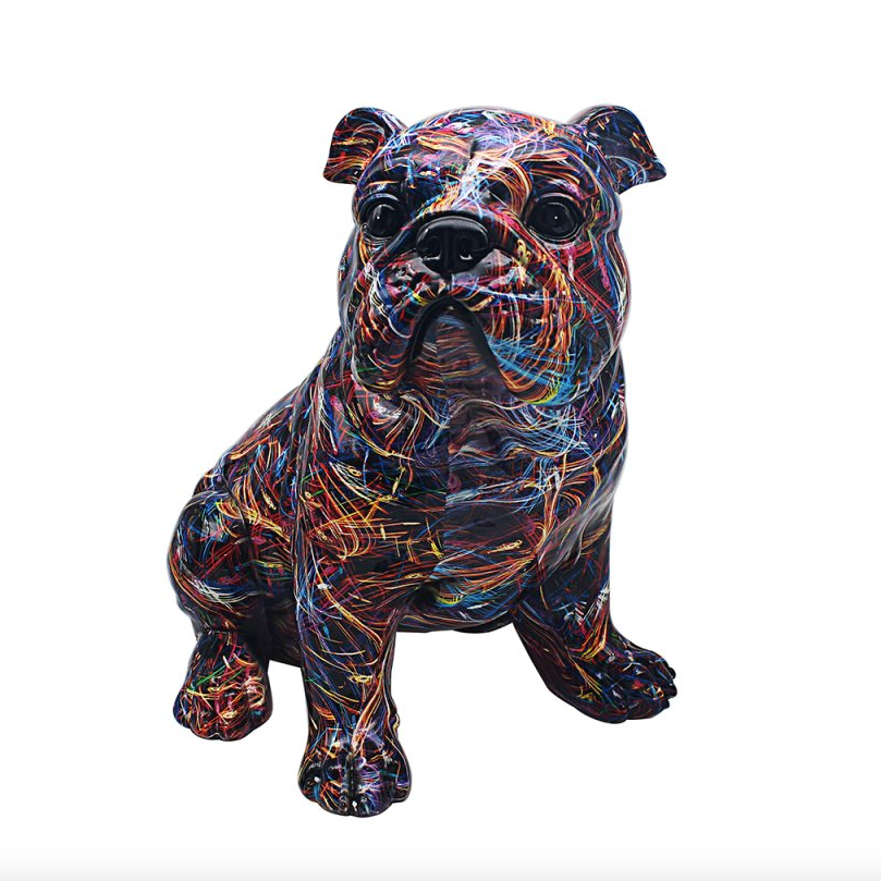 Multi-Coloured Large Sitting Bulldog Figurine