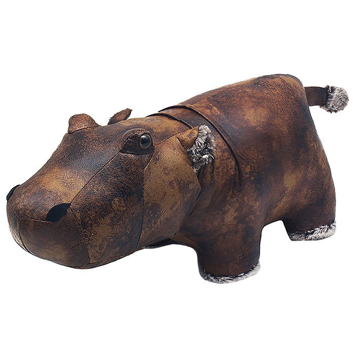 Hippo Doorstop in Brown Faux Leather