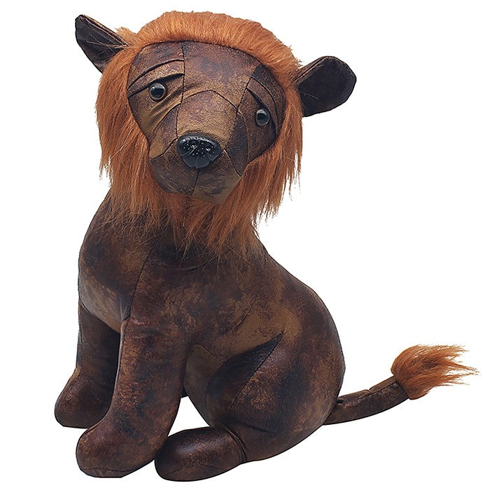 Lion Doorstop in Brown Faux Leather