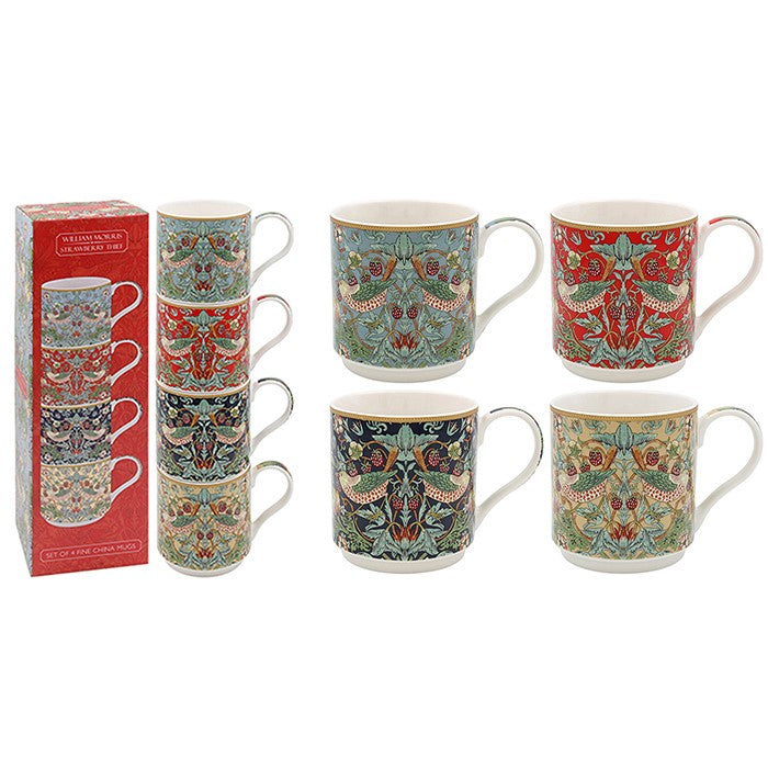 William Morris Strawberry Thief Stacking Mugs - Set of 4