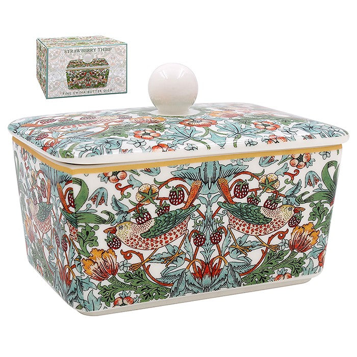 William Morris White Strawberry Thief Butter Dish