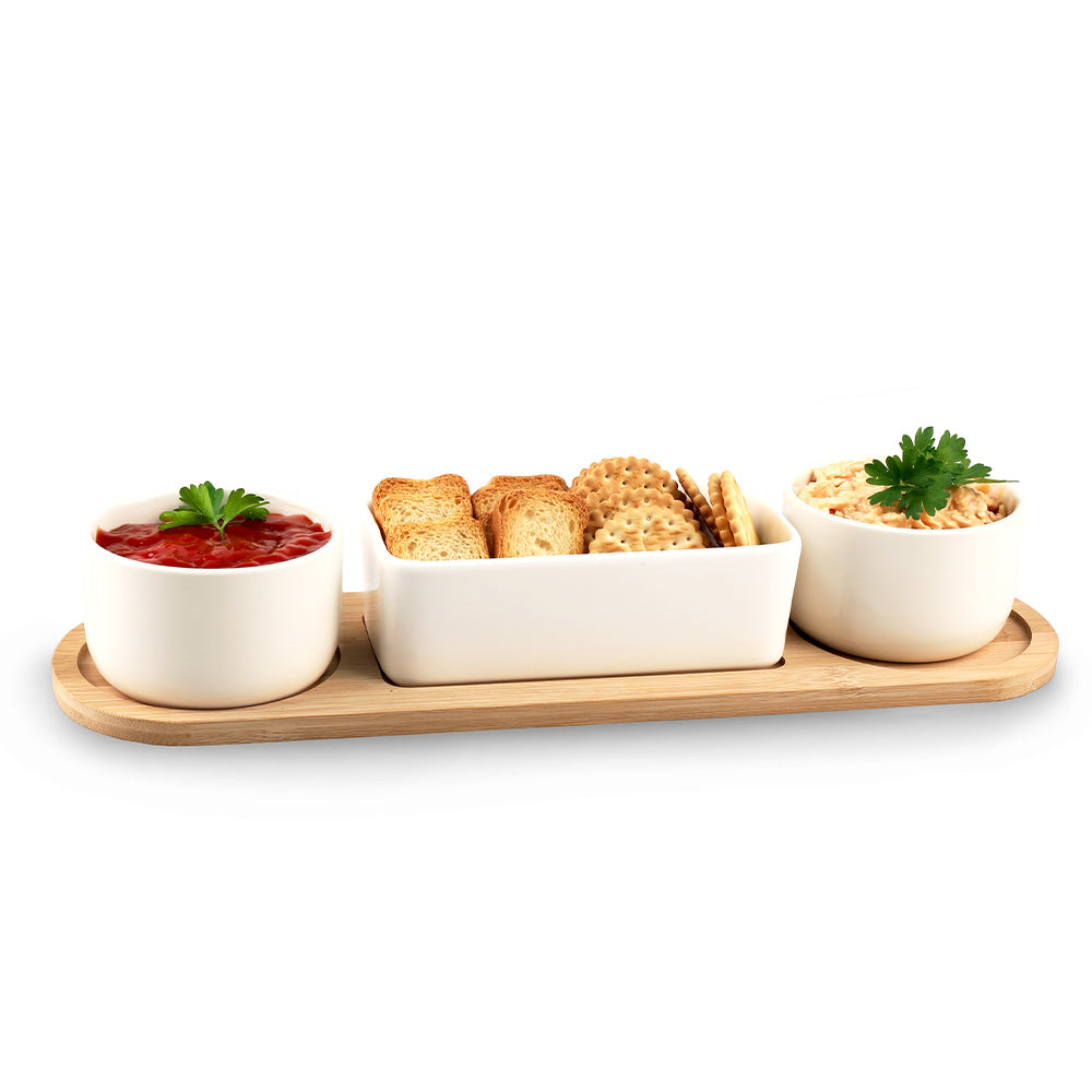 Set of 3 Appetizers Serving Dishes with Tray