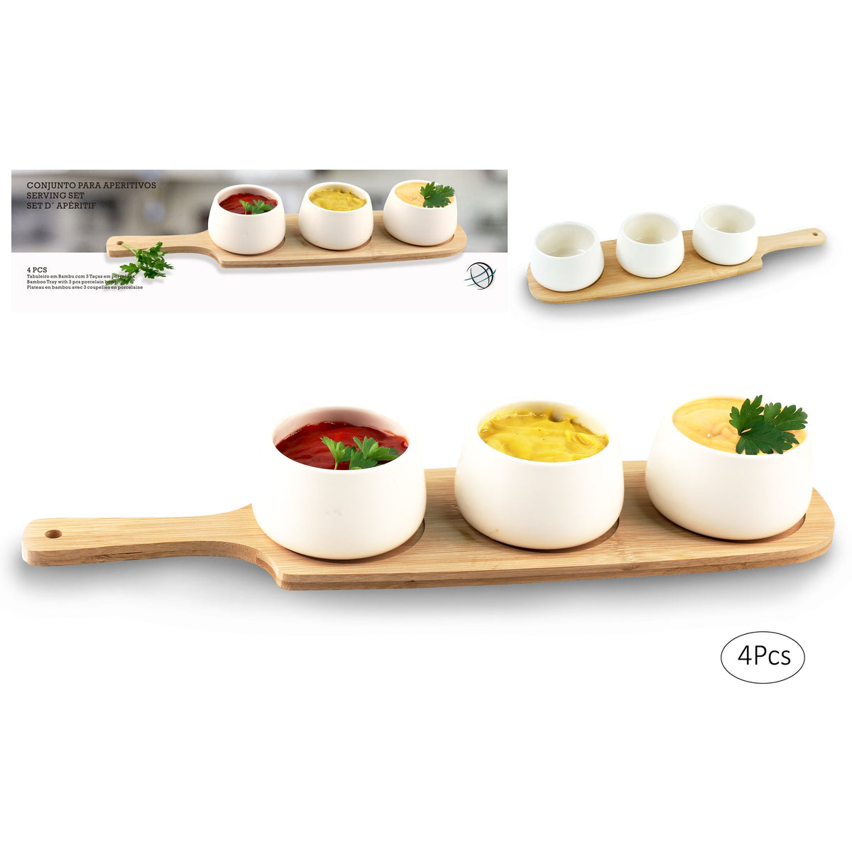 Set of 3 Round Appetizers Serving Dishes with Tray