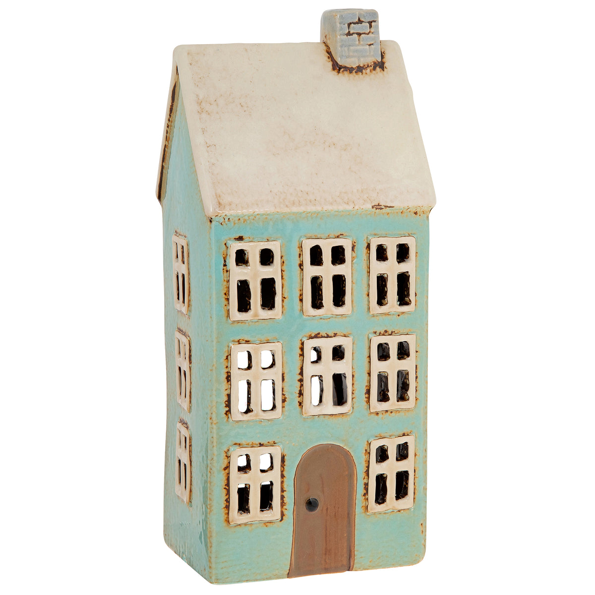 Tall Blue House Tealight Holder