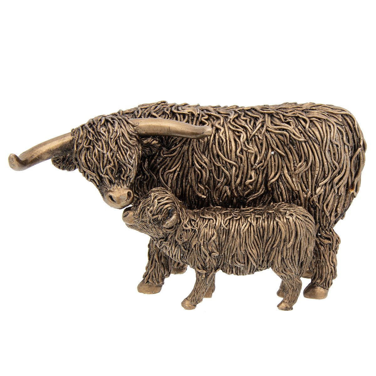 Bronze Highland Cow &amp; Calf Ornament - Small