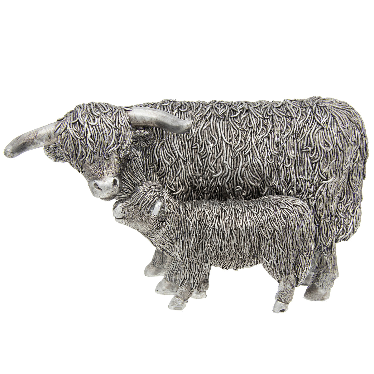 Silver Highland Cow &amp; Calf - Large Ornament