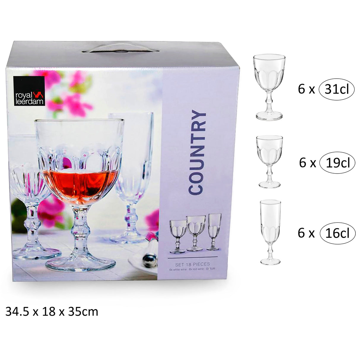 18 Pieces Glassware Drinks Set - White Wine, Red Wine &amp; Champagne