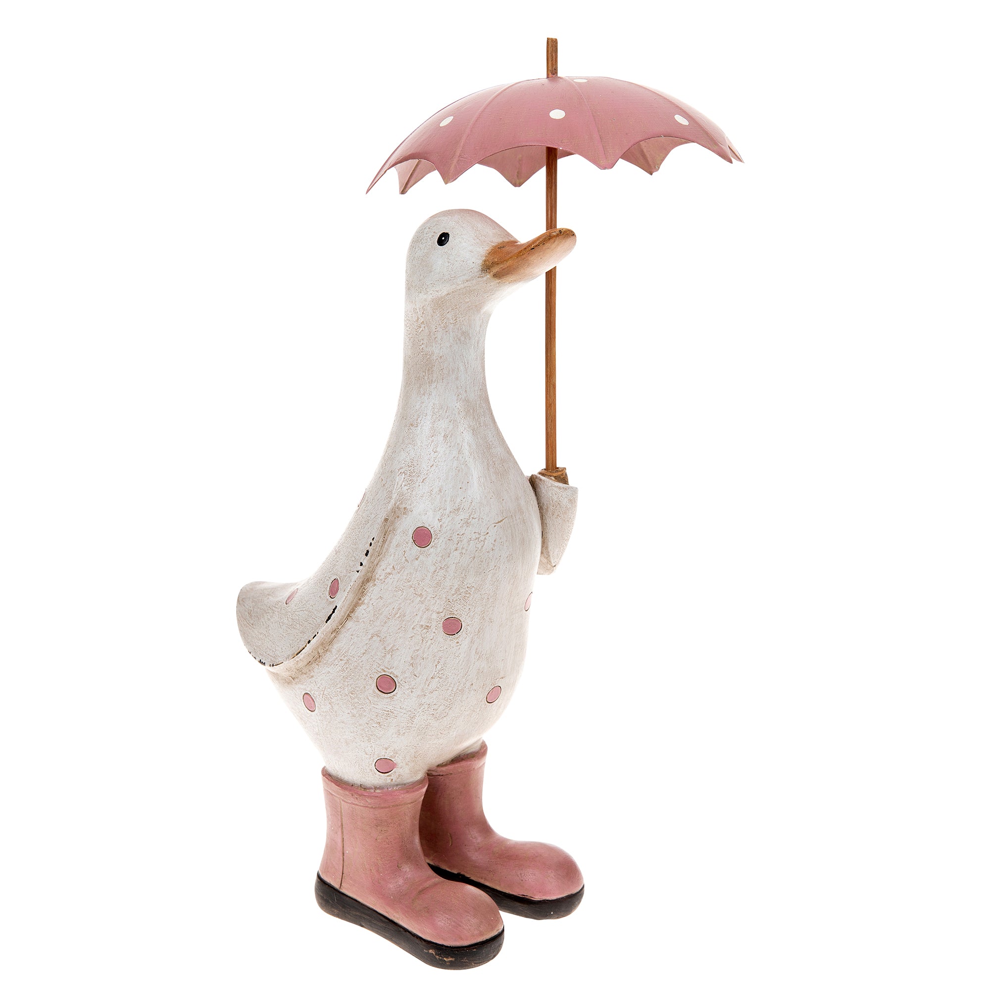 Pink Polka Dot Duck Ornament with Umbrella