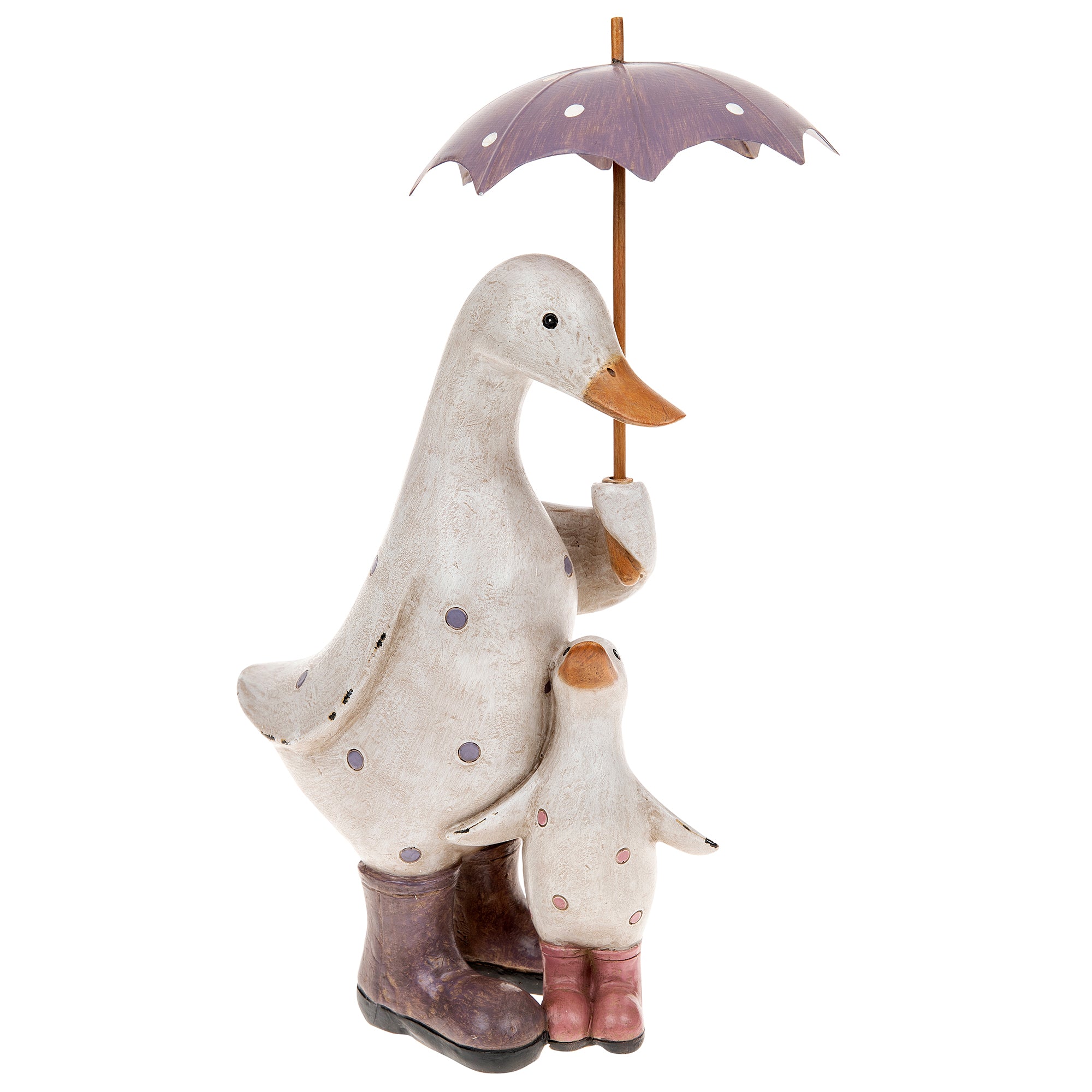 Lilac Polka Dot Mum & Baby Duck Ornament with Umbrella