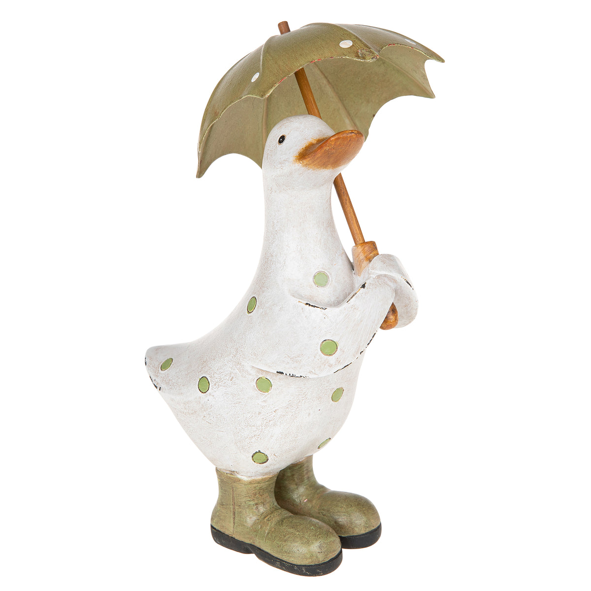 Green Polka Dot Duck Ornament with Umbrella - Small