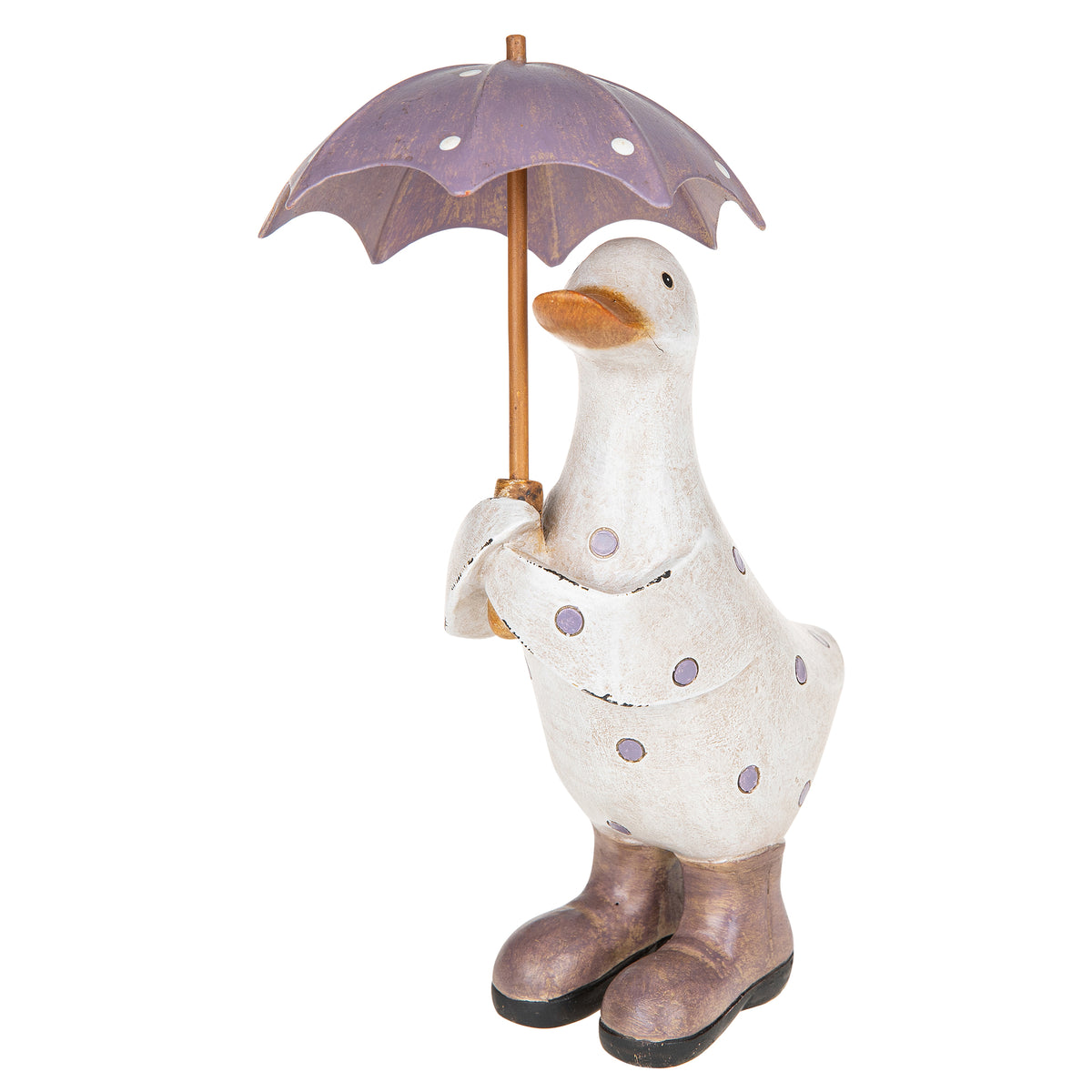 Lilac Polka Dot Duck Ornament with Umbrella - Small