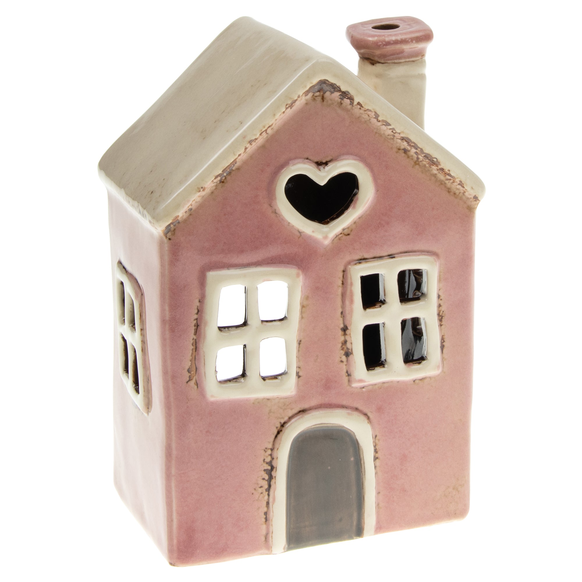 Pink Heart House Tealight Holder