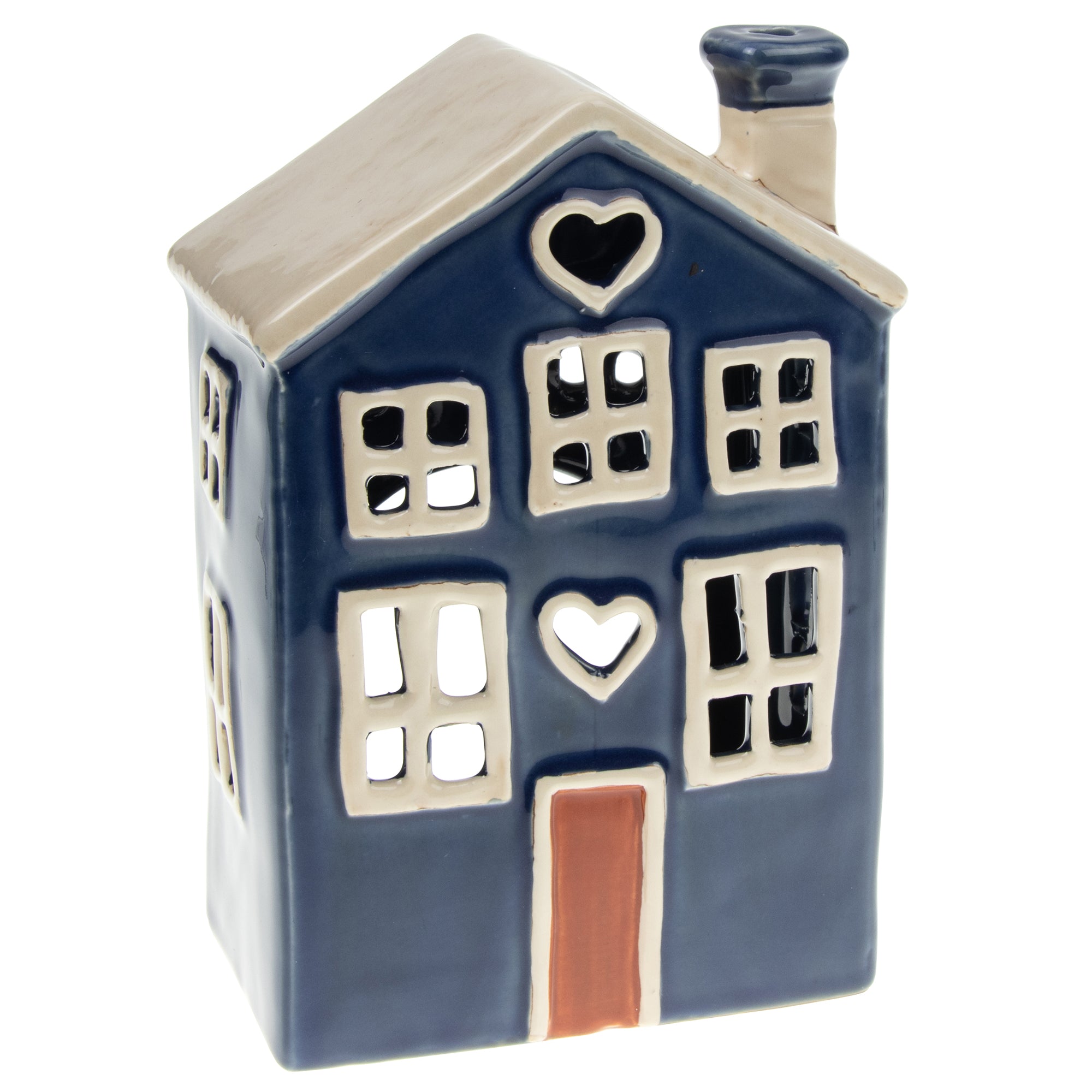 Blue Heart House Tealight Holder