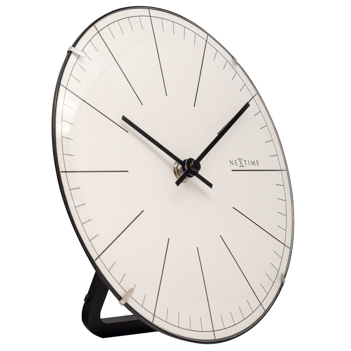 NeXtime - Wall clock/ Table clock- Ø 20 cm- Glass – Dome Shaped Glass- White – &#39;Big Stripe Mini Dome&#39;