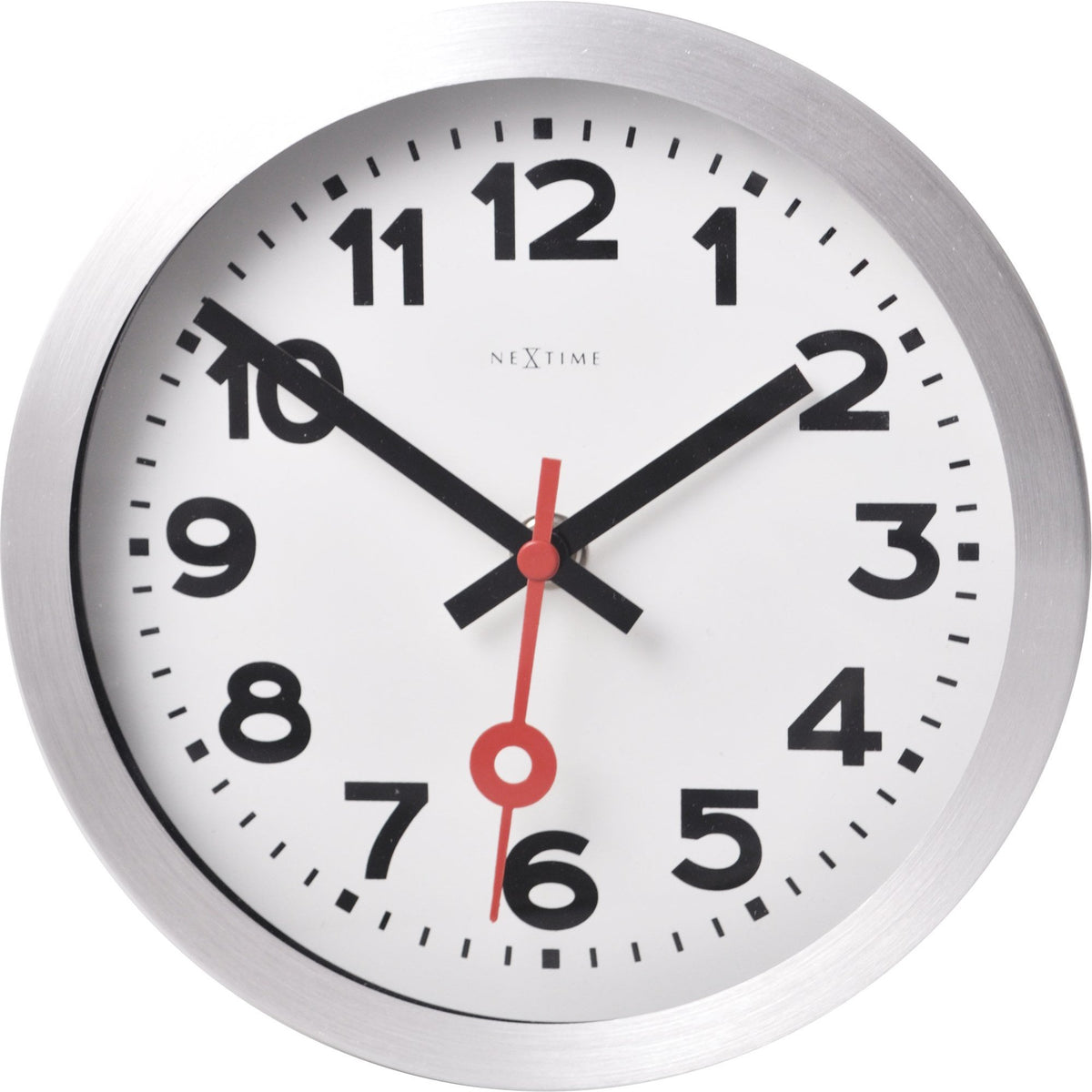 NeXtime - Wall clock/ Table clock - Ø 19 cm – Aluminum - Brushed - &#39;Station Numbers&#39;