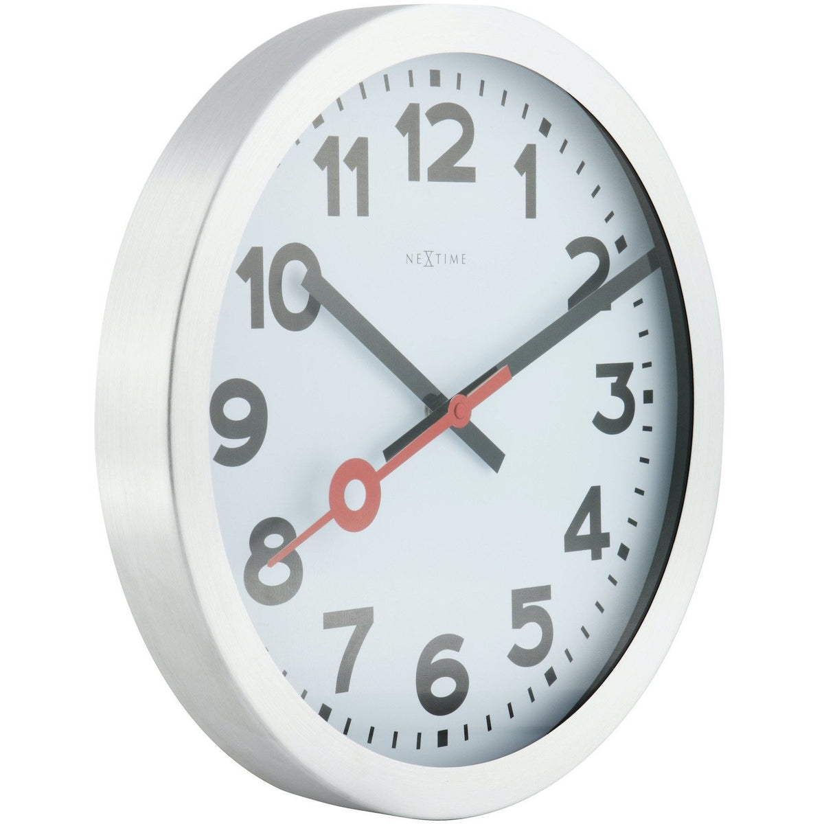 NeXtime - Wall clock/ Table clock - Ø 19 cm – Aluminum - Brushed - &#39;Station Numbers&#39;