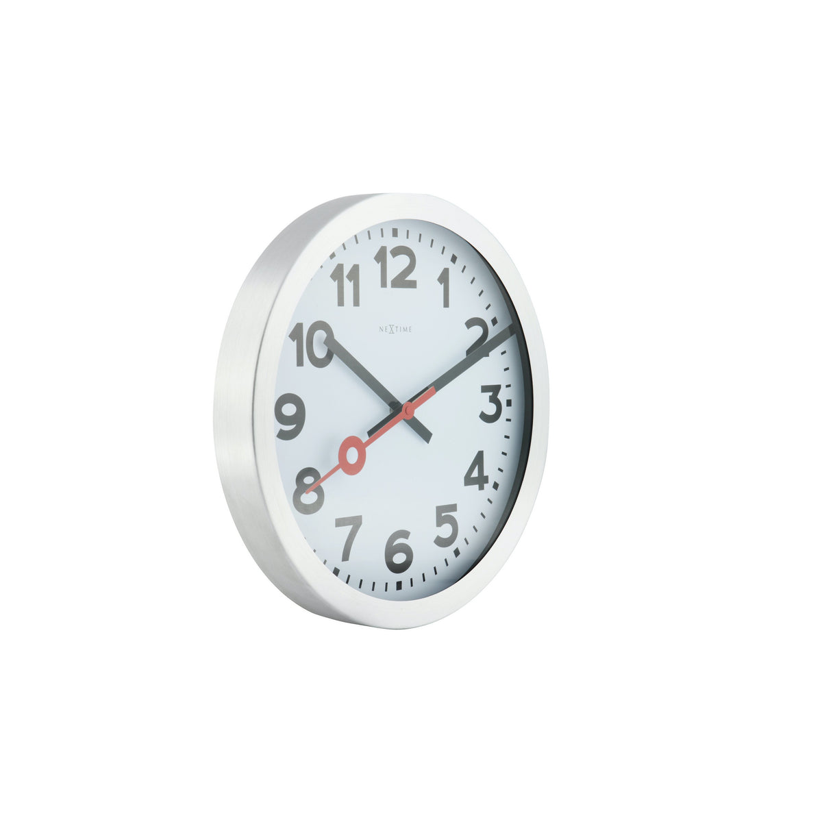 NeXtime - Wall clock/ Table clock - Ø 19 cm – Aluminum - Brushed - &#39;Station Numbers&#39;