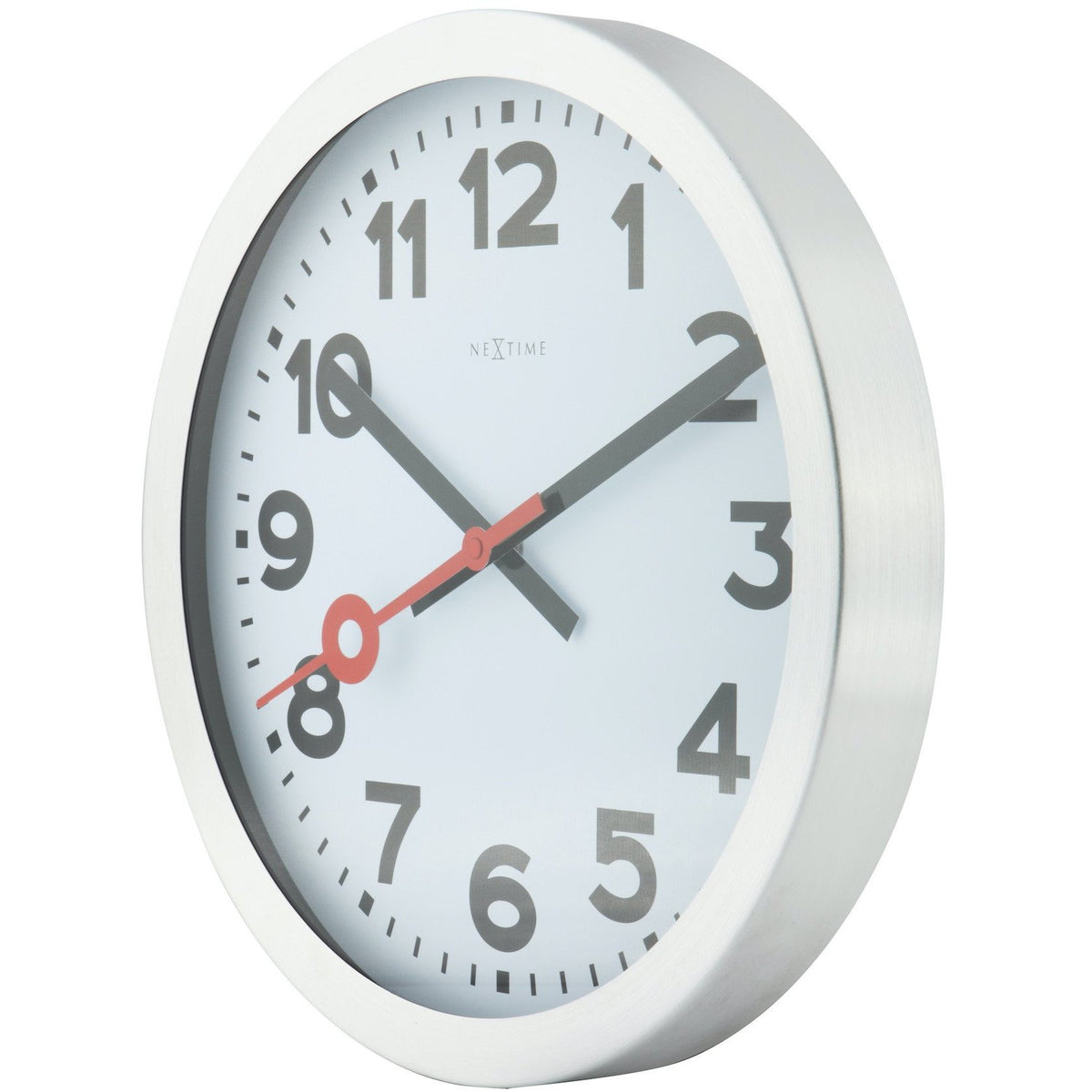 NeXtime - Wall clock/ Table clock - Ø 19 cm – Aluminum - Brushed - &#39;Station Numbers&#39;