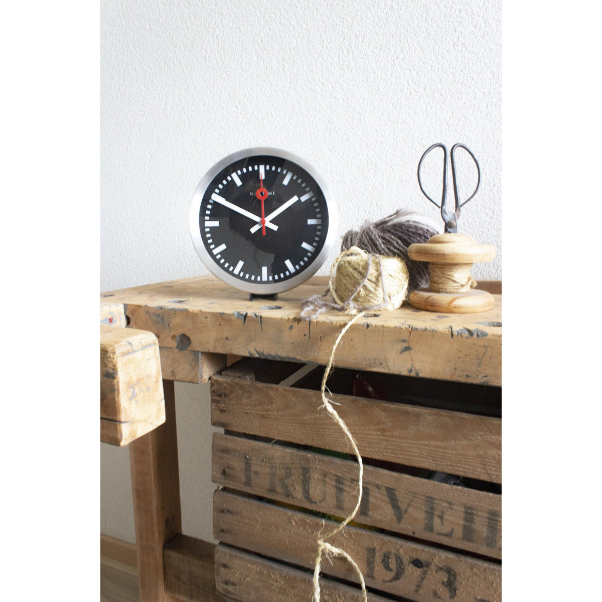 NeXtime - Wall clock/Table clock- Ø 19 cm – Aluminum – Black – &#39;Station Stripe&#39;